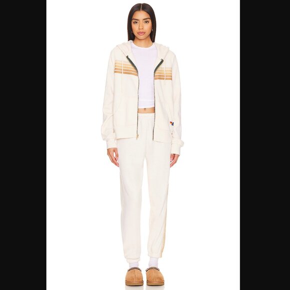 Aviator Nation Pants - Aviator Nation Cream Stripe Hoodie And Jogger Set